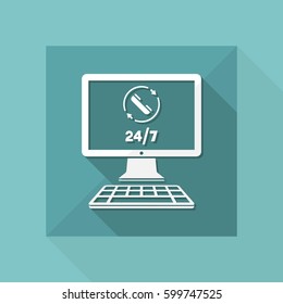 Computer - Full time contact assistance 24/7 - Vector flat icon