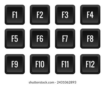 Teclas funcionales del equipo. F1, F2, F3, etc. Teclas de acceso rápido, combinación, control, macro, acceso directo, comando, entrada, entrar, tipo, diseño, equipo, portátil. Ilustración de vector