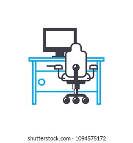 Computer furniture linear icon concept. Computer furniture line vector sign, symbol, illustration.