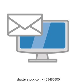 Computer gadget with envelope icon. Technology device and media theme. Isolated design. Vector illustration