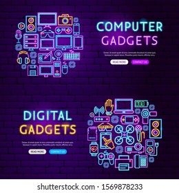 Computer Gadgets Website Banners. Vector Illustration of Electronics Promotion.