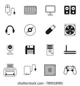 Computer gadjets and parts  icons set on white background