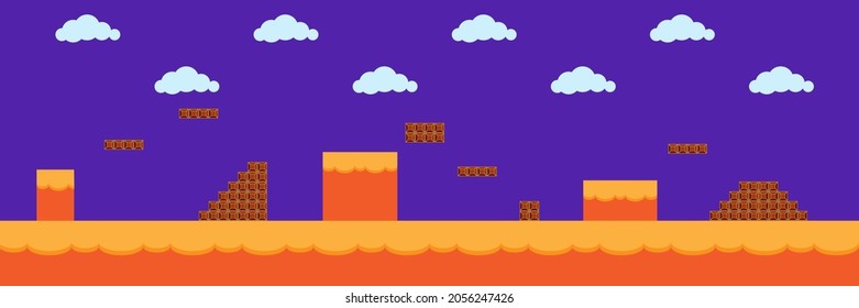 Computer game background. Retro arcade. Cloud sky. Abstract design. Cartoon style. Vector illustration. Stock image. EPS 10.