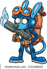 Computer Game  Blue Hero Fighter With Flame Thrower