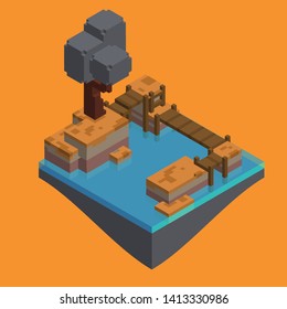 Computer game concept, isometric pixelated island