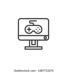 Computer game controller line icon. Online gaming linear style sign for mobile concept and web design. Monitor with joystick outline vector icon. Symbol, logo illustration. Vector graphics