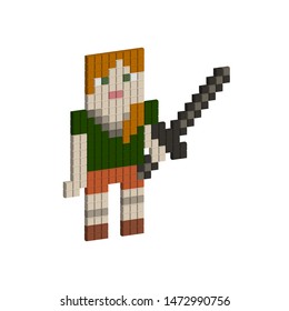 Computer game girl, 3d pixel art