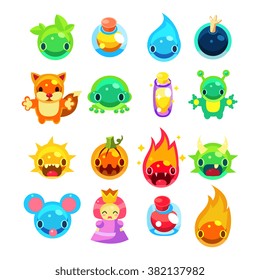 Computer Game Icons Collection colourful characters set