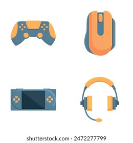 Computer game icons set cartoon vector. Professional gaming equipment. Pastime, hobby