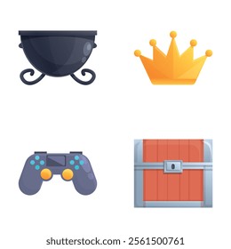Computer game icons set cartoon vector. Design element of video game. Entertainment concept