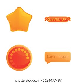 Iconos del juego del ordenador fijados Vector de la historieta. Botón para carga, subir de nivel y empezar. Multimedia