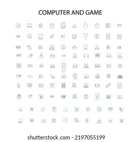 computer and game icons, signs, outline symbols, concept linear illustration line collection