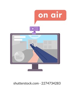Computer game in live stream semi flat color vector device screen. Editable icon on white. Simple cartoon style spot illustration for web graphic design and animation. Lexend Deca Bold font used