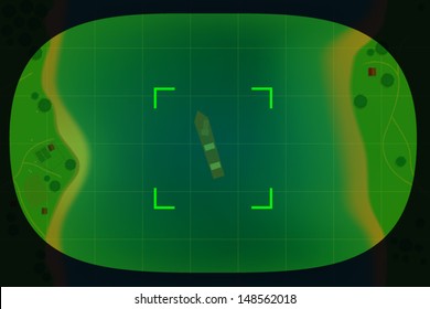 Computer game radar screen with military boat on it