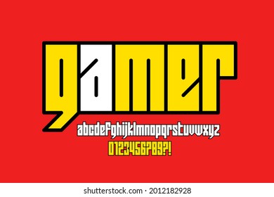 Computer Game Style Lowercase Font Design, Alphabet Letters And Numbers Vector Illustration