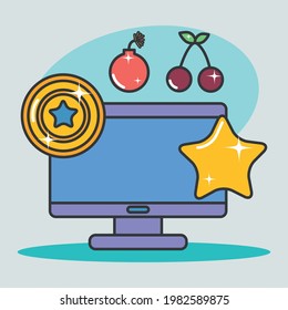 computer and game symbols around