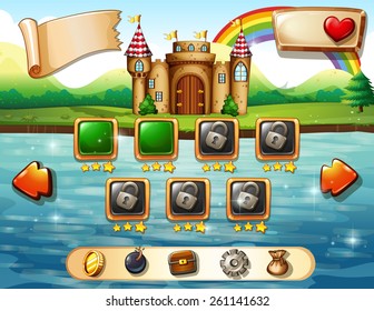 Computer game template with castle and lake