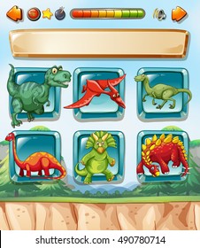 Computer game template with dinosaurs background illustration