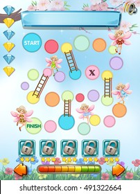 Computer game template with fairies flying illustration