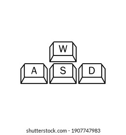 Computerspielertastatur, WASD-Tasten. WASD-Tasten, Spielsteuerungs-Tasten. Spielen und Cybersport-Symbol. Vektor EPS10. Einzeln auf weißem Hintergrund