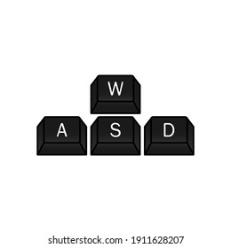 Computerspielertastatur, WASD-Tasten. WASD-Tasten, Spielsteuerungs-Tasten. Spielen und Cybersport-Symbol. Vektor EPS10. Einzeln auf weißem Hintergrund