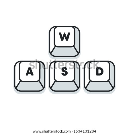Computer gamer keyboard, WASD keys, vector illustration. WASD keys, game control keyboard buttons. Gaming and cybersport symbol.