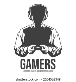 computer gamer person. silhouette Vector illustration