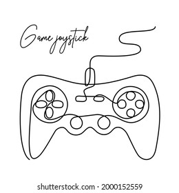 Computer games continues one line drawing vector illustration. Modern game consoles for PC. One continuous single line art  Joystick controller