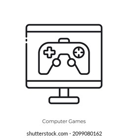 Icono de Juegos de ordenador. Diseño de icono de estilo de esquema aislado en fondo blanco