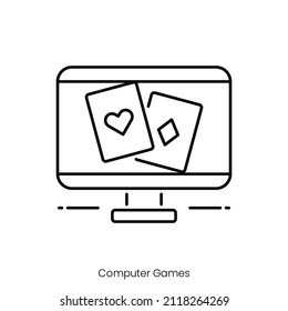 icono de juegos de ordenador. Diseño de icono de estilo de esquema aislado en fondo blanco