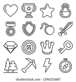 Computer Games Icons Set on White Background. Line Style Vector