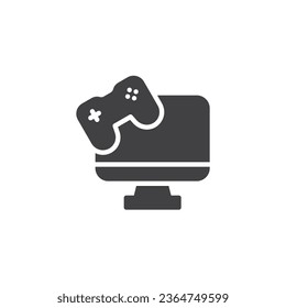 Computer gaming electronics vector icon. filled flat sign for mobile concept and web design. Computer monitor and gamepad glyph icon. Symbol, logo illustration. Vector graphics