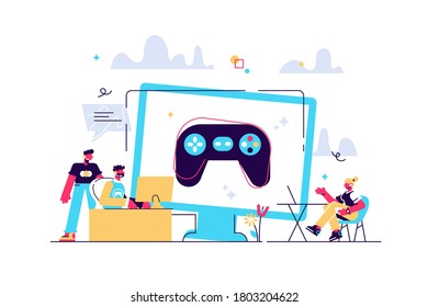Computer gaming industry, cybersport training. Esports coaching, lessons with pro gamers, esports coaching platform, play like a pro concept. Bright vibrant violet vector isolated illustration