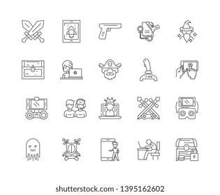 Computer gaming line icons, signs, vector set, outline illustration concept 