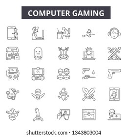 Computer gaming line icons for web and mobile design. Editable stroke signs. Computer gaming  outline concept illustrations