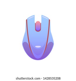 Computer gaming mouse on an isolated background, bright flat icon in lilac and red colors
