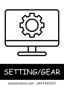 Computer, gear icon.Modern technology, monitor, services, tuning, offer users the ability to customize their experience on the platform. Assistance in adjustments and optimization.