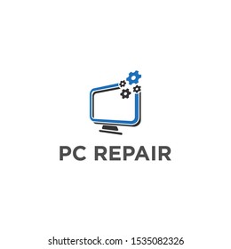 computer with gear for repair logo template