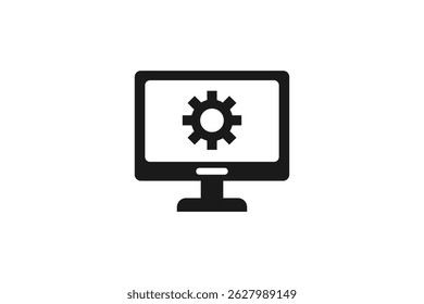 computer with gear repair symbol icon