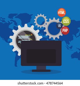 computer gears developer web responsive development website programming icon set. Colorful design. Vector illustration