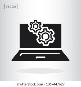 computer with gears icon vector - sign vector illustration of Eps10