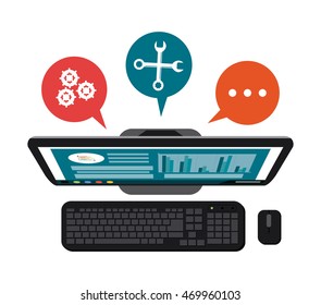 computer gears wrench bubble call center technical service icon. Colorful design. Vector illustration