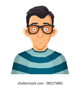 Computer Geek Face in Glasses. Vector