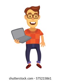 Computer Geek Holding Laptop