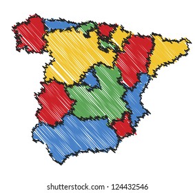 computer generated administration map of spain painted by kid