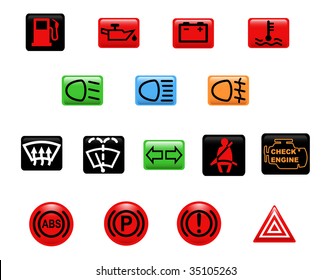 Computer generated illustration. Set of icons: car warning lights