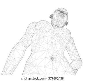 A computer generated rendering of a naked Pregnant woman 3d model with sensor