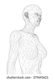 A computer generated rendering of a naked Pregnant woman 3d model with sensor