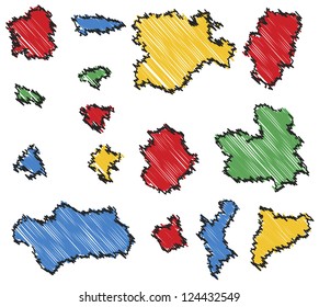 computer generated single regions of spain painted by kid