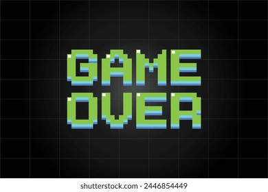 Computer generated a text message screen: Game over . 3d rendering 8-bit font, black background for computer game.